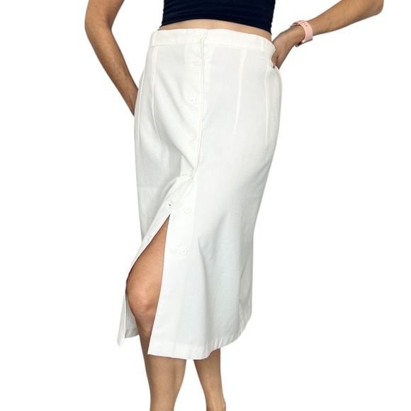 Vintage Liz Moody white pleated button front classic preppy midi skirt - Picture 1 of 9